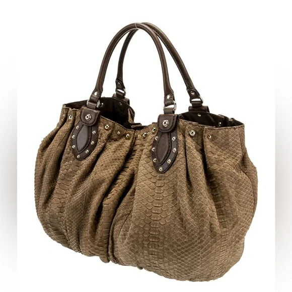 Gucci Studded Python Snake Leather Pelham Slouchy Shoulder Tote Bag Exotic Rare - Picture 5 of 16